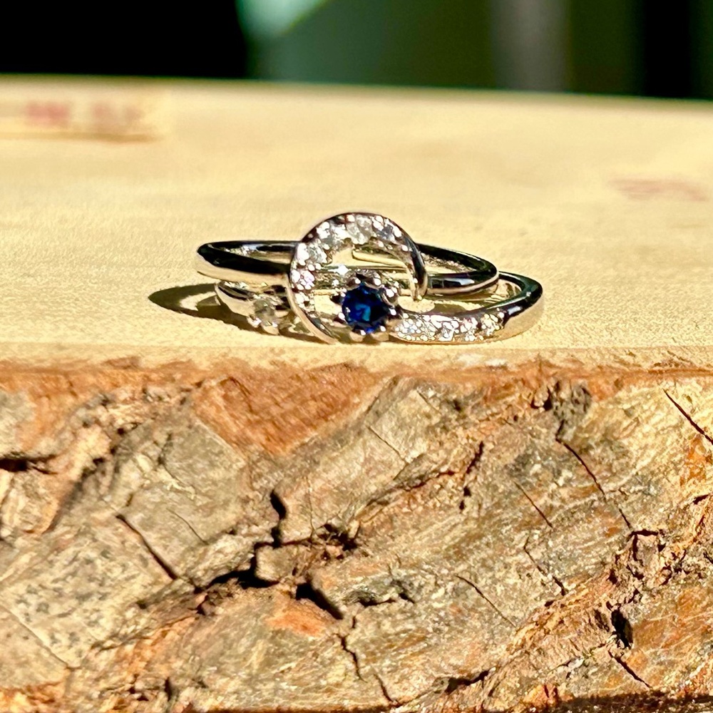 Mythical Celestial Astrological Crescent Moon & Star Ring Set Duo Adjustable - Picture 1 of 3